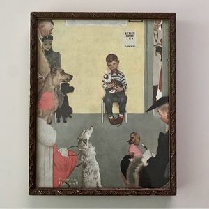 Norman Rockwell "Waiting for the Vet" CUSTOM FRAMED Art  Print  15”x12”